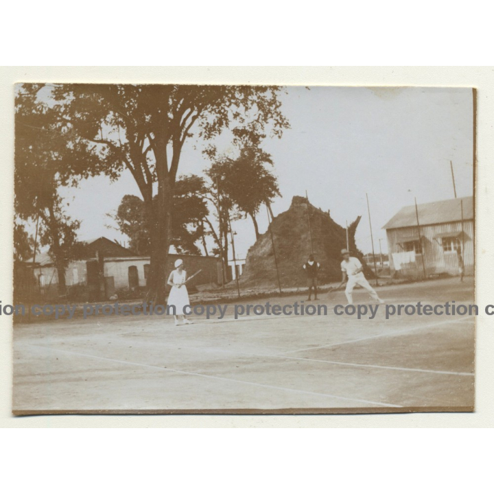 Elisabethville / Congo: Mixed Double On Tennis Court *3 / Club B.C.K. (Vintage Photo Sepia 1934)
