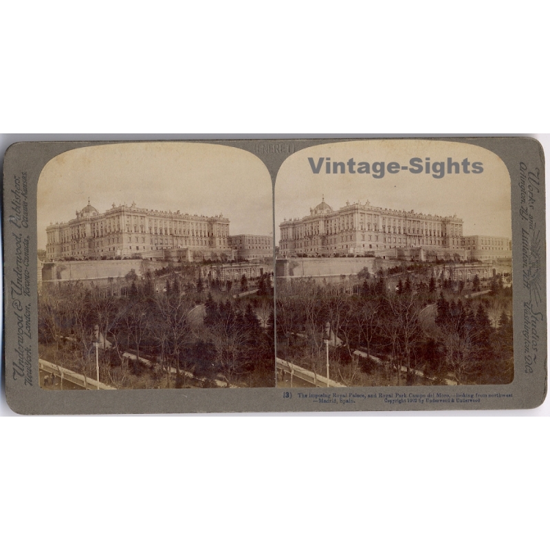 Madrid: Royal Palace & Park - Campo Del Mar (Vintage Stereoscopic Photo 1900s)