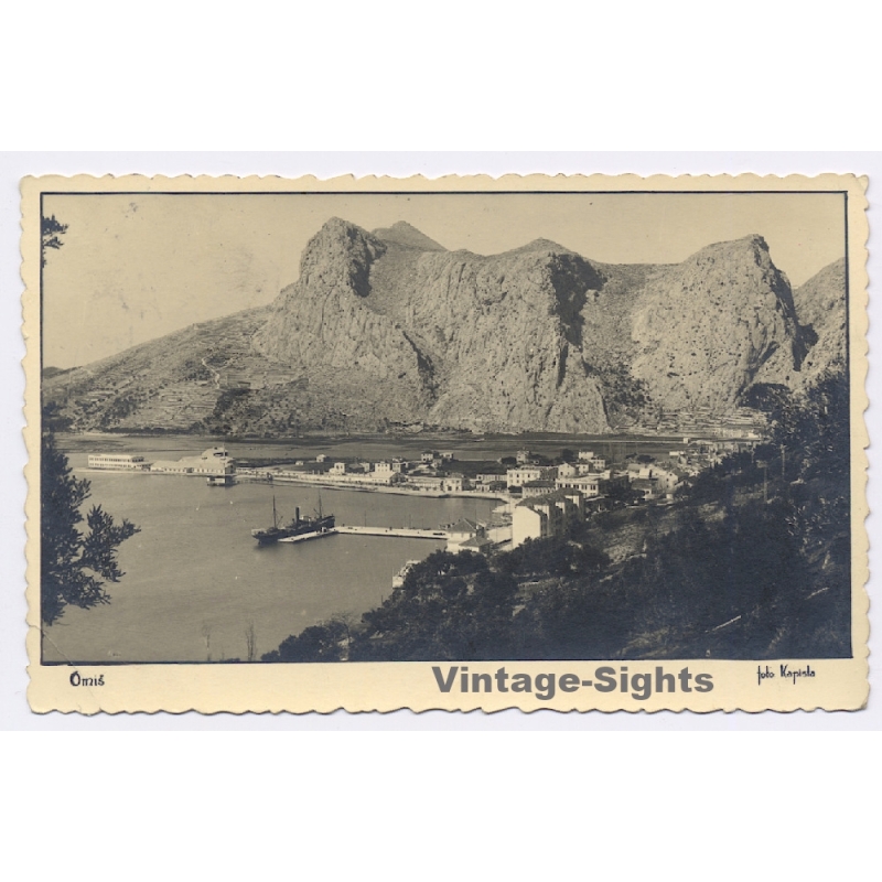 Omis / Croatia: Partial View - Port - Steamer (Vintage RPPC 1936)