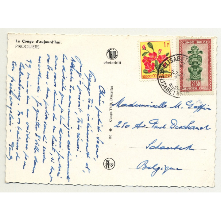 Congo / Africa: 3 Guys On Dugout (Vintage RPPC 1958)