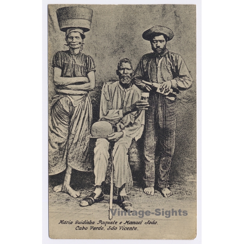 S.Vicente / Cabo Verde: Maria Guidinha, Paquete & Manuel João / Ethnic (Vintage PC 1910s/1920s)