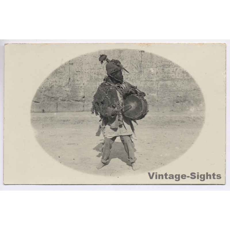 Italian Tripolitania (Libya): Native Gnawa Drummer / Ethnic - Boussadia (Vintage RPPC 1910s/1920s)