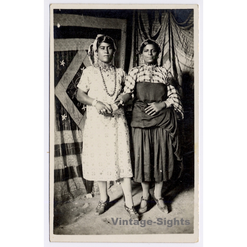 Italian Tripolitania (Libya): Portrait Of 2 Female Berbers In Festive Attire / Ethnic (Vintage RPPC 1910s/1920s)