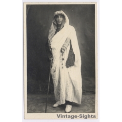 Italian Tripolitania (Libya): Portrait Of A Bedouin In Traditional Garb / Ethnic - Kufiya (Vintage RPPC 1910s/1920s)