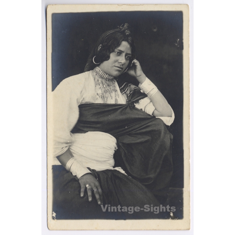 B.Liotti / Italian Tripolitania: Native Female Traditional Garb / Ethnic (Vintage RPPC 1920s/1930s)
