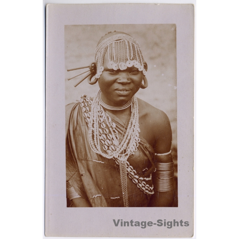 Kenya: Native Kikuyu Girl / Tribal Jewelry - Ethnic (Vintage RPPC 1920s/1930s)