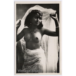North Africa: Semi Nude Arab Female With Cloth / Ethnic Nude (Vintage RPPC ~1920s/1930s)