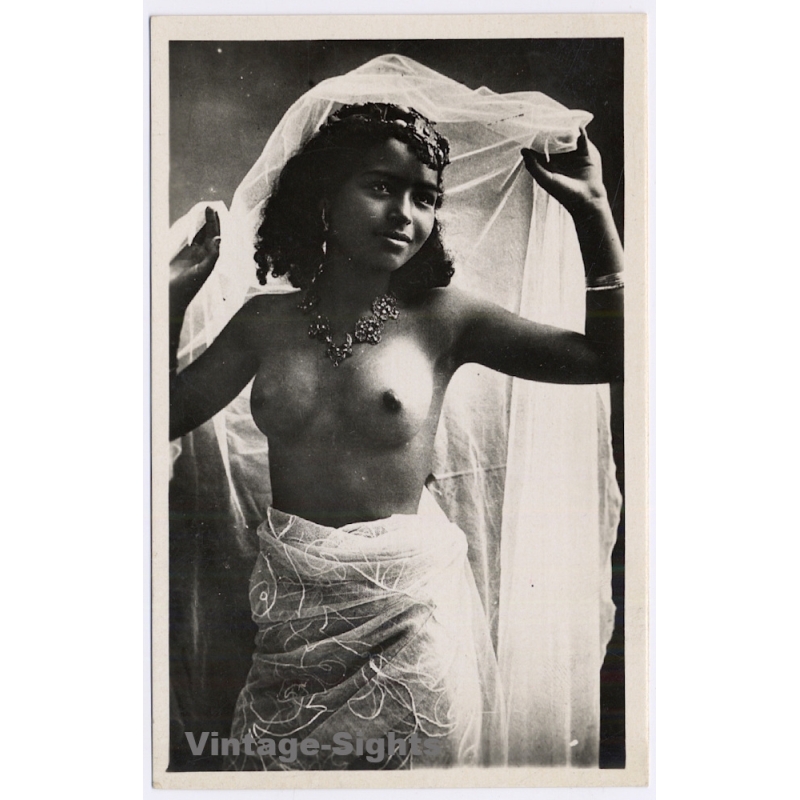 North Africa: Semi Nude Arab Female With Cloth / Ethnic Nude (Vintage RPPC ~1920s/1930s)