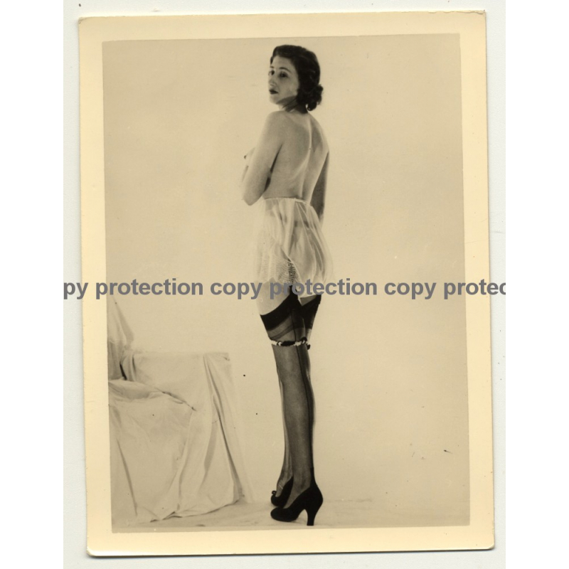 Topless Woman Wears Translucent  Lingerie / Nipple (Vintage Photo B/W ~1940s/1950s)