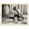 Racy Semi Nude Blonde In Black Lace Lingerie / Boobs (Vintage Photo B/W ~1940s/1950s)