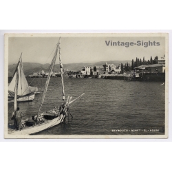 Beirut / Lebanon: Minet El Hosn / Sailing Boat (Vintage RPPC 1933)