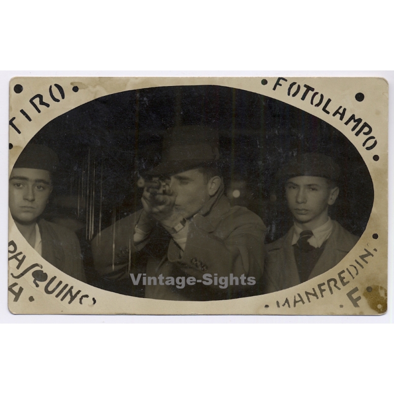 Italy: Tiro Fotolampo Pasquino Manfredini / Shooting Gallery (Vintage RPPC ~1920s/1930s)