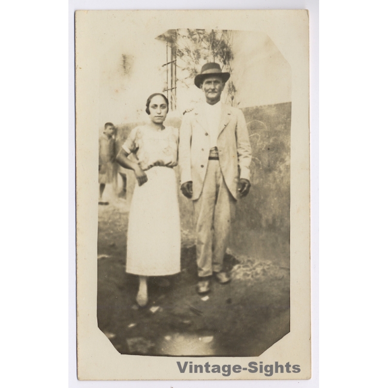 Nice Portrait Of Elder Spanish Man & His Daughter (Vintage RPPC ~1910s/1920s)