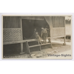 Indonesia: Bantam Woman & Kids / Ethnic (Vintage RPPC ~1920s/1930s)