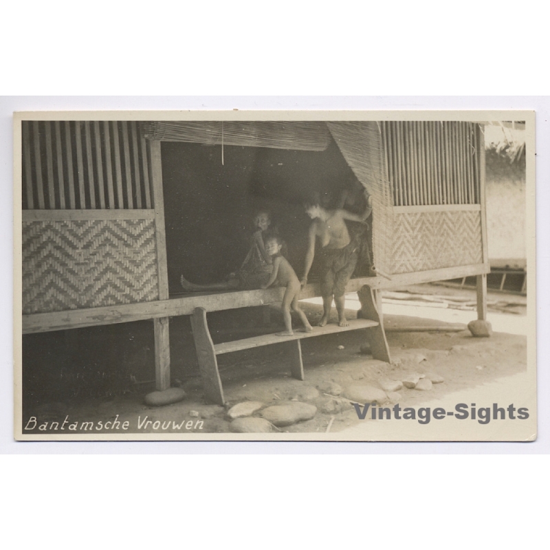 Indonesia: Bantam Woman & Kids / Ethnic (Vintage RPPC ~1920s/1930s)