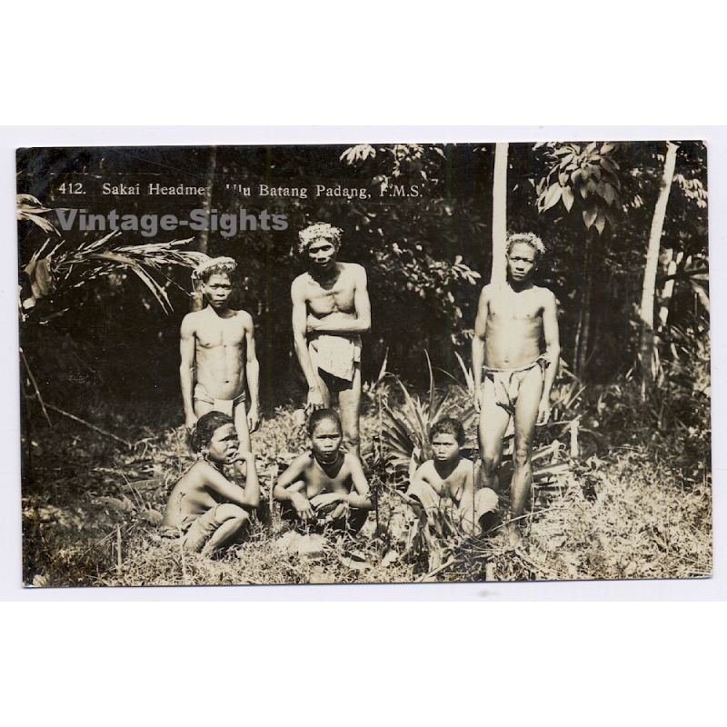 Malaysia: Sakai Tribe Members - Ulu Batang Padang / Ethnic Nude (Vintage RPPC ~1930s)