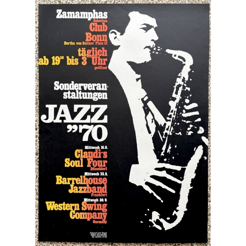 Zamamphas Club Bonn: Jazz '70 / R.Korndörffer (Vintage Screen Printed Poster)