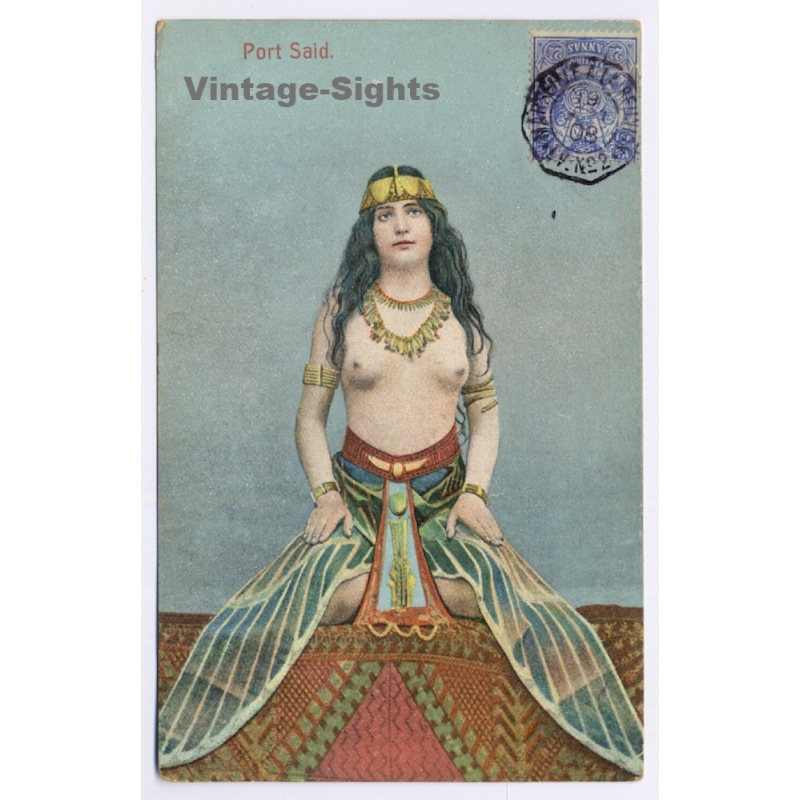 Egypt: Topless Dancer In Dragonfly Wing Skirt / Ethnic Nude (Vintage PC 1908)