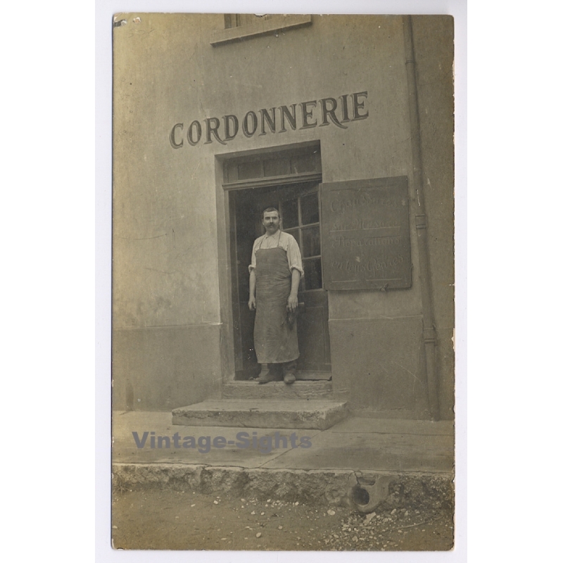 France: Cordnooerie - Shoemaker In Front Of Shop (Vintage RPPC ~1910s)