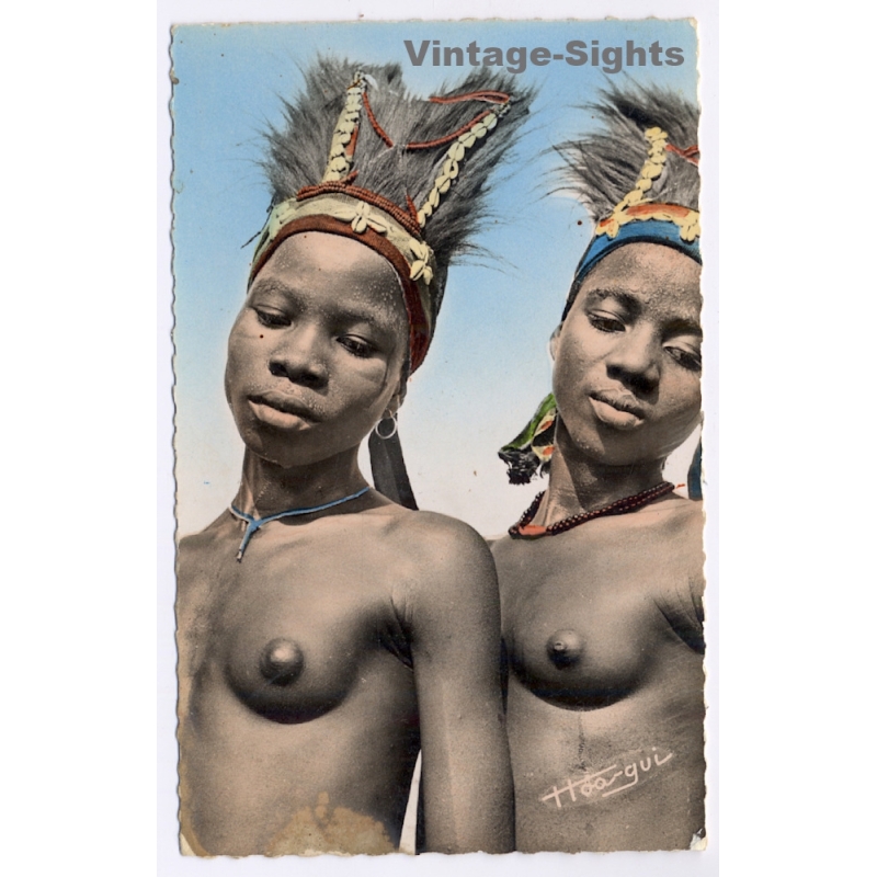 Conakry / Guinea: 2 Females Of The Foulha People / Ethnic Nude (Vintage RPPC ~1940s/1950s)