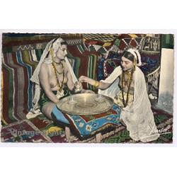Maghreb: Ouled Naïl Dancers - Tea Time / Ethnic Nude (Vintage RPPC ~1930s/1940s)