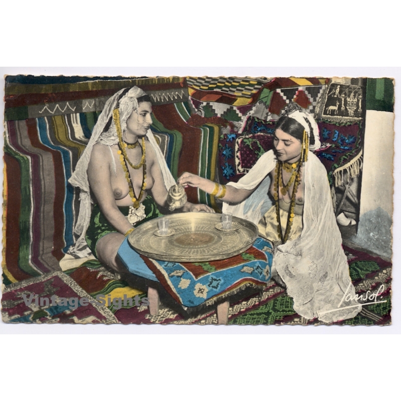 Maghreb: Ouled Naïl Dancers - Tea Time / Ethnic Nude (Vintage RPPC ~1930s/1940s)
