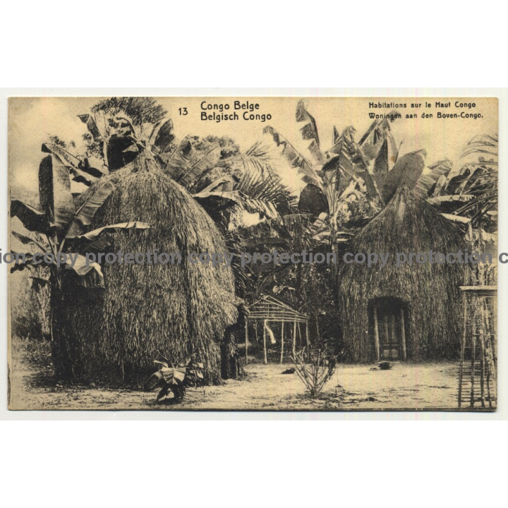 Congo Belge 13: Habitations Sur Le Haut Congo (Vintage Postal Stationery 1918)