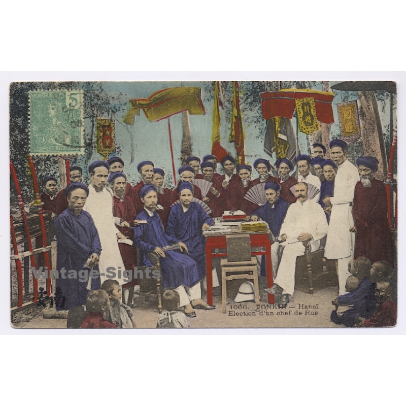 Tonkin / Vietnam: Hanoi - Election d'un Chef de Rue (Vintage PC ~1910s)