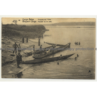Congo Belge 41: Pirogues Sur L'Uele / Dugout (Vintage Postal Stationery 191?)
