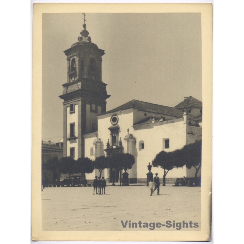 Estudio Amer: Plaza Alta Algeciras Church of La Palma (Vintage Photo 40x30CM Kodak BRTF 1940s)