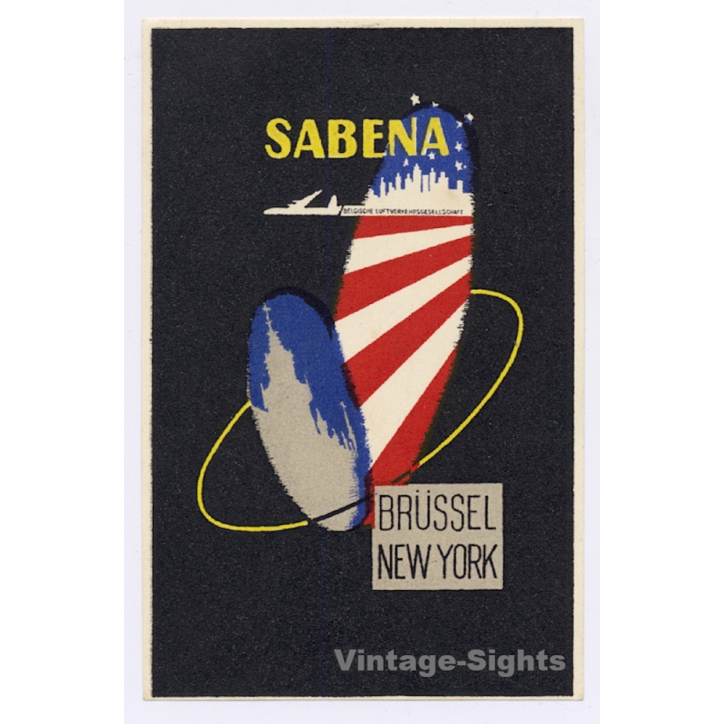 Sabena: Brüssel - New York / Belgian Airlines (Vintage Luggage Label ~1950s)