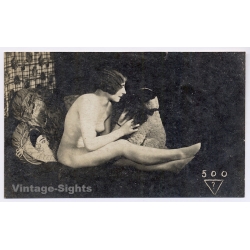 Studio Biederer 500 / Paris: Nude Female & Teddy Bea / Boudoir (Vintage RPPC ~1910s/1920s)