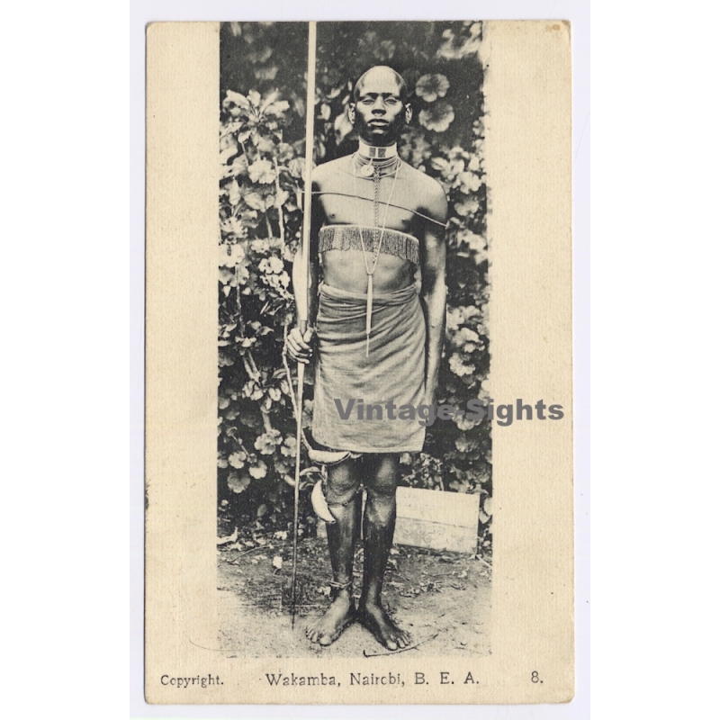 British East Africa: Warrior of the Wakamba Tribe / Ethnic (Vintage PC 1910s)