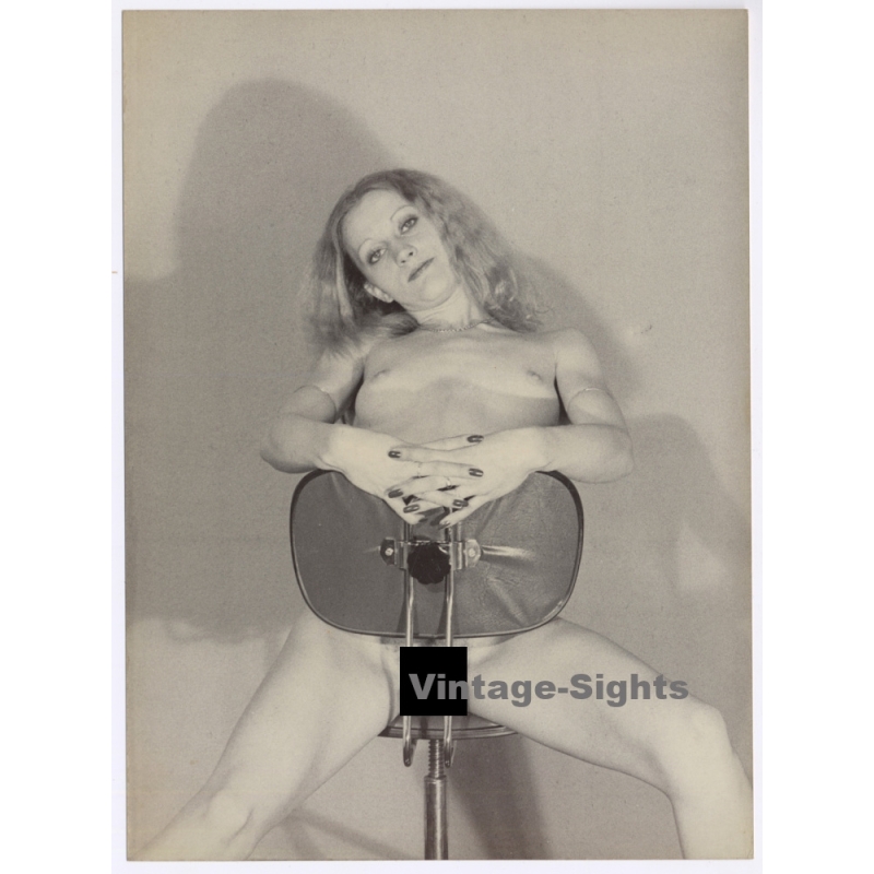 Artistic Erotic Study: Blonde Nude On Office Chair*3 / Look (French Master Photo 60s/70s)