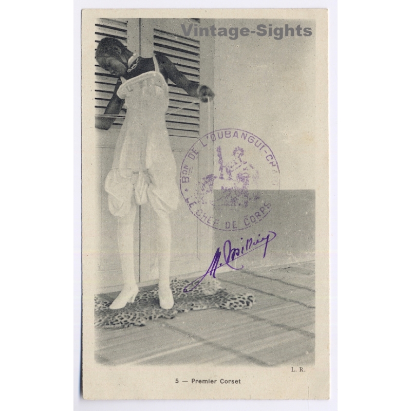 Oubangui-Chari / Africa: 1er Corset - Stamp Chef De Corps (Vintage PC 1910s/1920s)