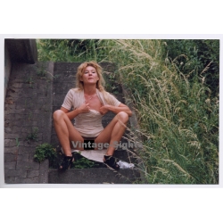 Erotic Study: Cheeky Slim Nude Sitting On Stairs Outdoors (Vintage Photo Germany ~1990s)