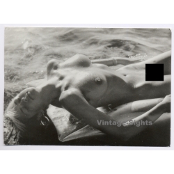 Erotic Study: Slim Blonde Nude On Air Matress / Baltic Sea (Vintage Photo GDR ~1980s)