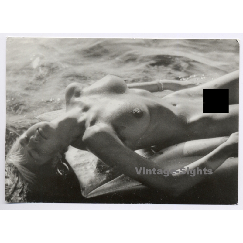 Erotic Study: Slim Blonde Nude On Air Matress / Baltic Sea (Vintage Photo GDR ~1980s)