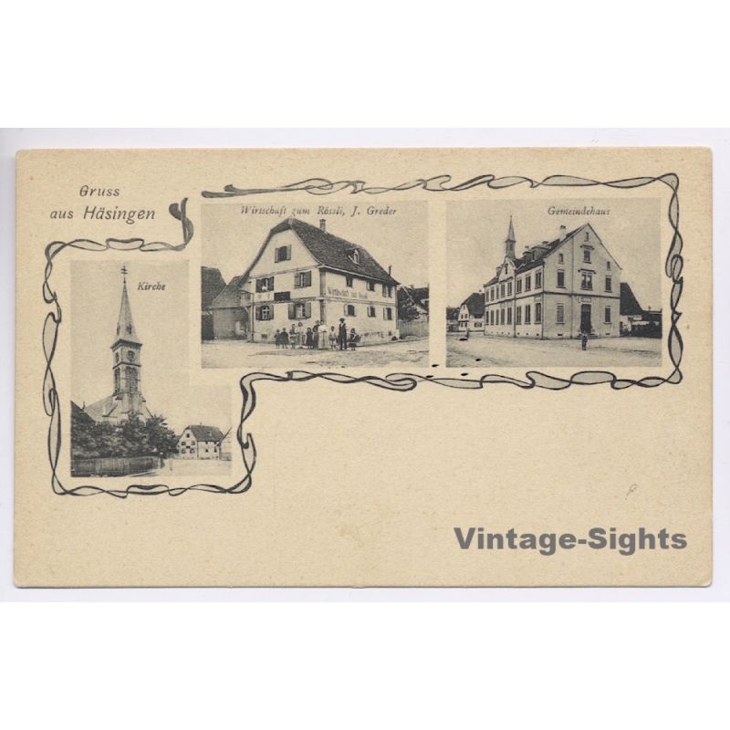 Hésingue / Alsace: Wirtschaft zum Rössli (Vintage PC ~1900s)