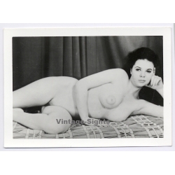 Erotic Study: Nude Dark-Haired Female Reclining On Bed  (Vintage Photo ~1950s/1960s)