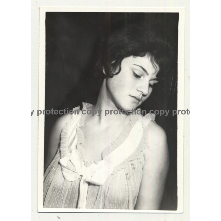 Sweet Woman In Translucent Nightgown (Vintage Photo B/W ~1950s)