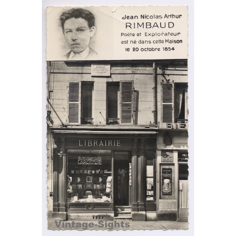 Charleville: Arthur Rimbaud Birth House / Librairie (Vintage RPPC ~1950s)