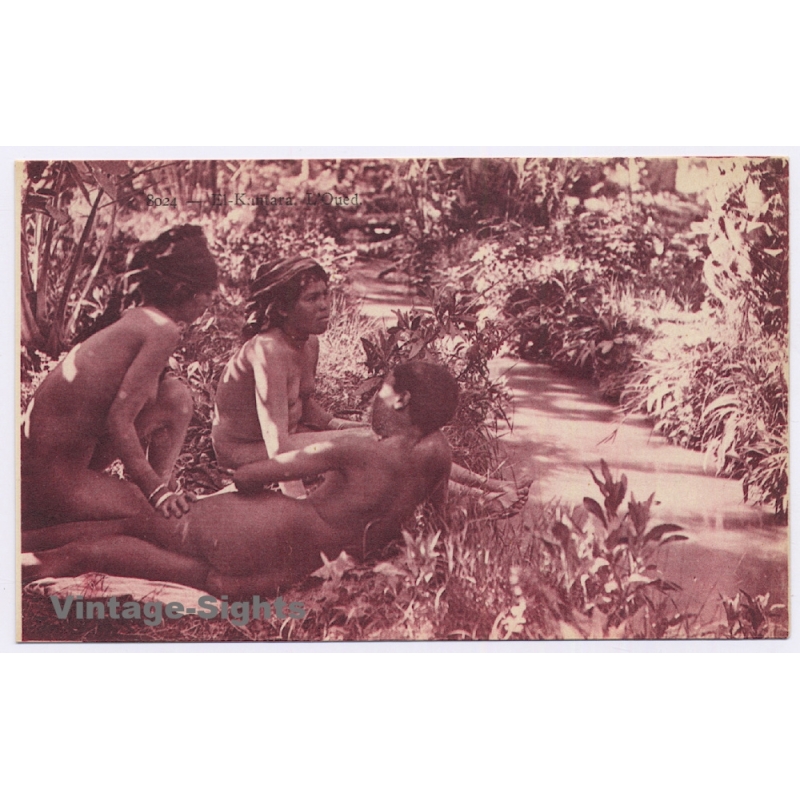 El Kantara / Egypt: L'Oued - Native Females At River / Ethnic Nude (Vintage PC ~1910s)