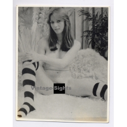 Erotic Study: Slim Pretty Nude In Striped Overknees (2nd Gen. Photo ~1970s)