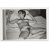 Erotic Study: Shorthaired Nude Female On Bed / Bush (2nd Gen. Photo ~1960s)