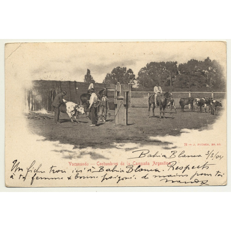 Argentina: Vacunando - Comstumbres De La Campaña Argentina (Vintage Postcard B/W 1904)