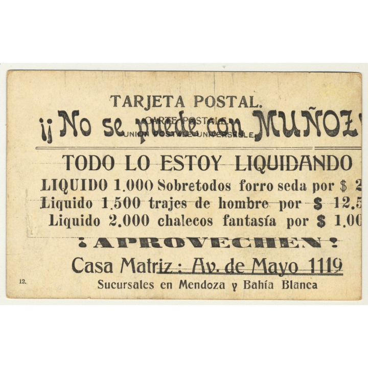 Buenos Aires: Casa Central De Correos Y Telegrafos / Liquidacion Muñoz (Vintage Postcard ~1900s/1910s)