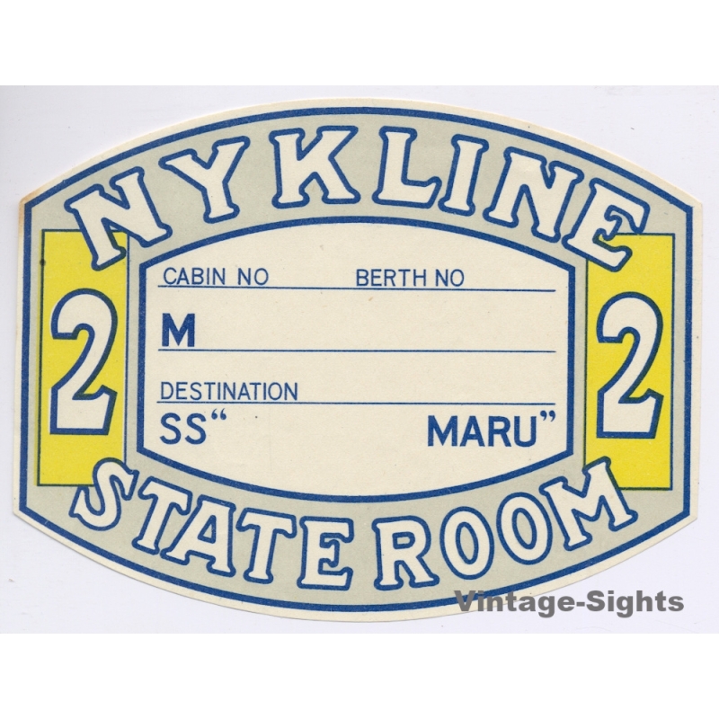 N.Y.K. Line: S.S. Maru - State Room 2nd Class (Vintage Shipping Line Label ~1940s)