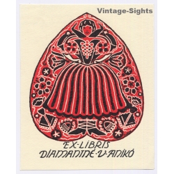 Kata Kántor / Hungary: Linocut - Costume (Vintage Exlibris/Bookplate 1915)