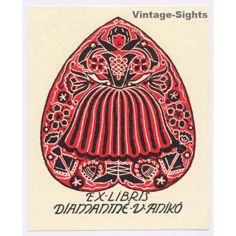 Kata Kántor / Hungary: Linocut - Costume (Vintage Exlibris/Bookplate 1915)